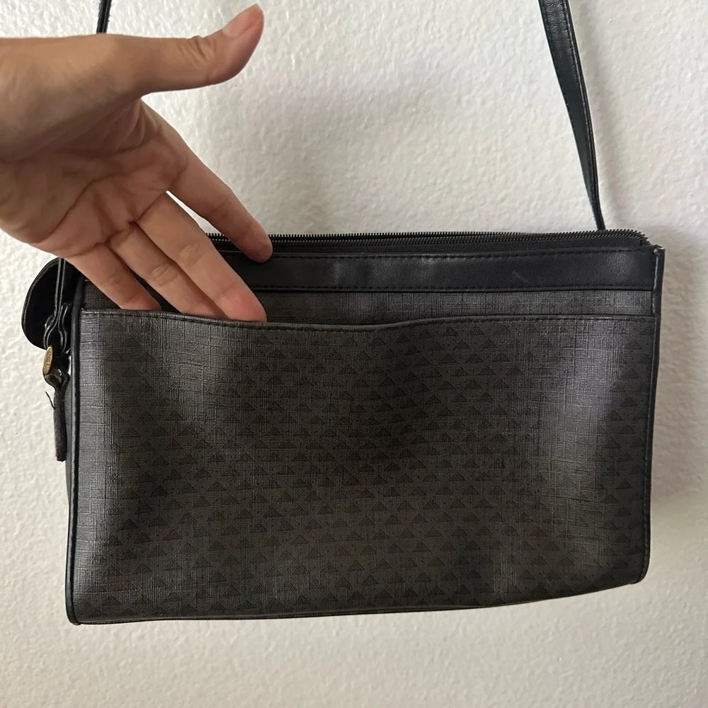 LIZ CLAIBORNE Black Gray Leather Crossbody Bag Vintage - Picture 5 of 9